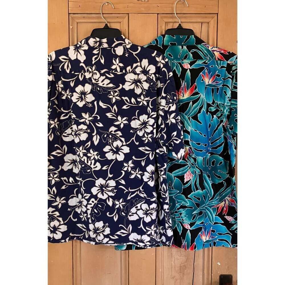 Hilo Hattie Mens Vintage Y2K (2) SET Hawaiian Floral Shirts Sz Large Blue SP EXC - Picture 3 of 12